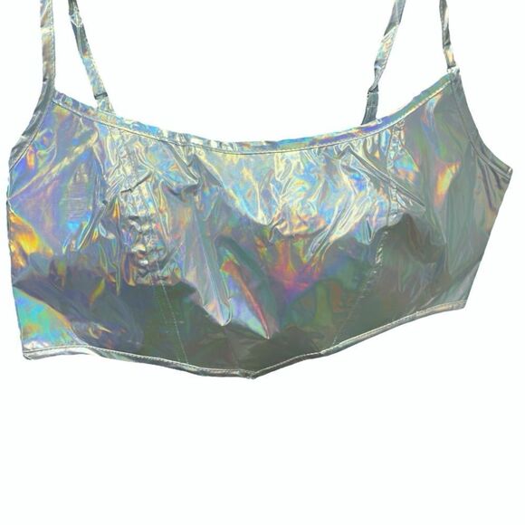 Iheartraves Holographic Colorful Cropped Corset Festival Rave Top - Picture 2 of 5